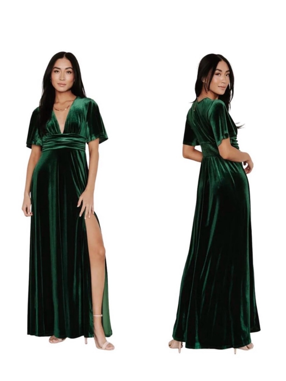 Baltic Born Emerald Velvet V-Neck Maxi Dress